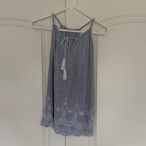 Striped Blue and White Tank Top with Lace Hem